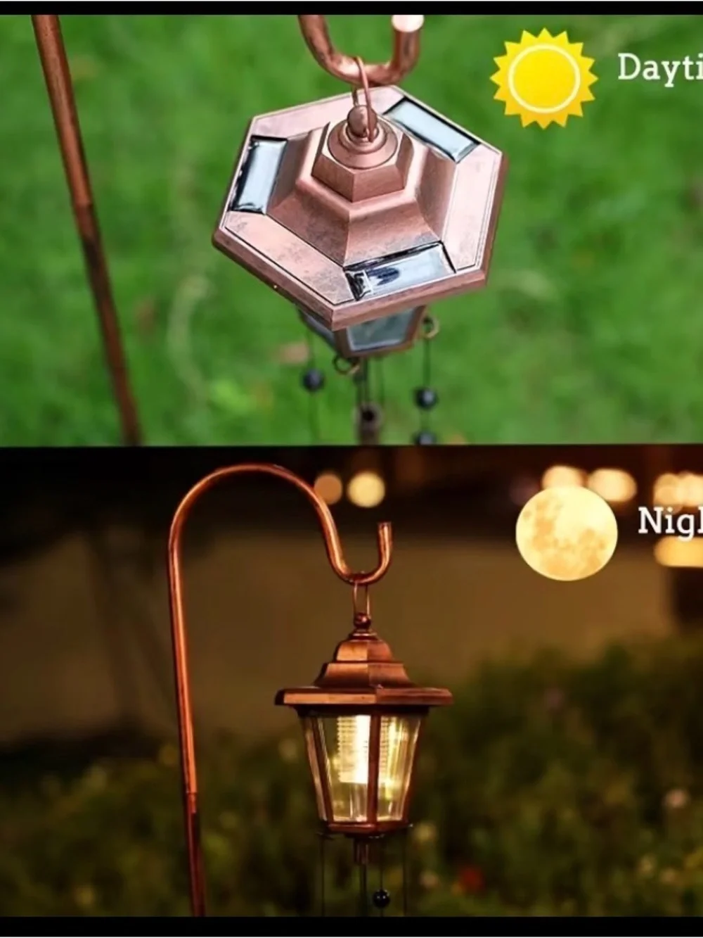 Outdoor Solar Powered Copper Wind Chime Lantern ⭐️🆕⭐️ In Box W/ Hook